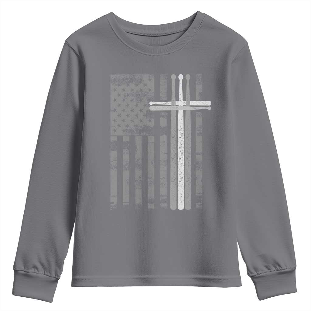 Christian Drummer Youth Sweatshirt American Flag Drumsticks Religious Faith Cross Patriotic