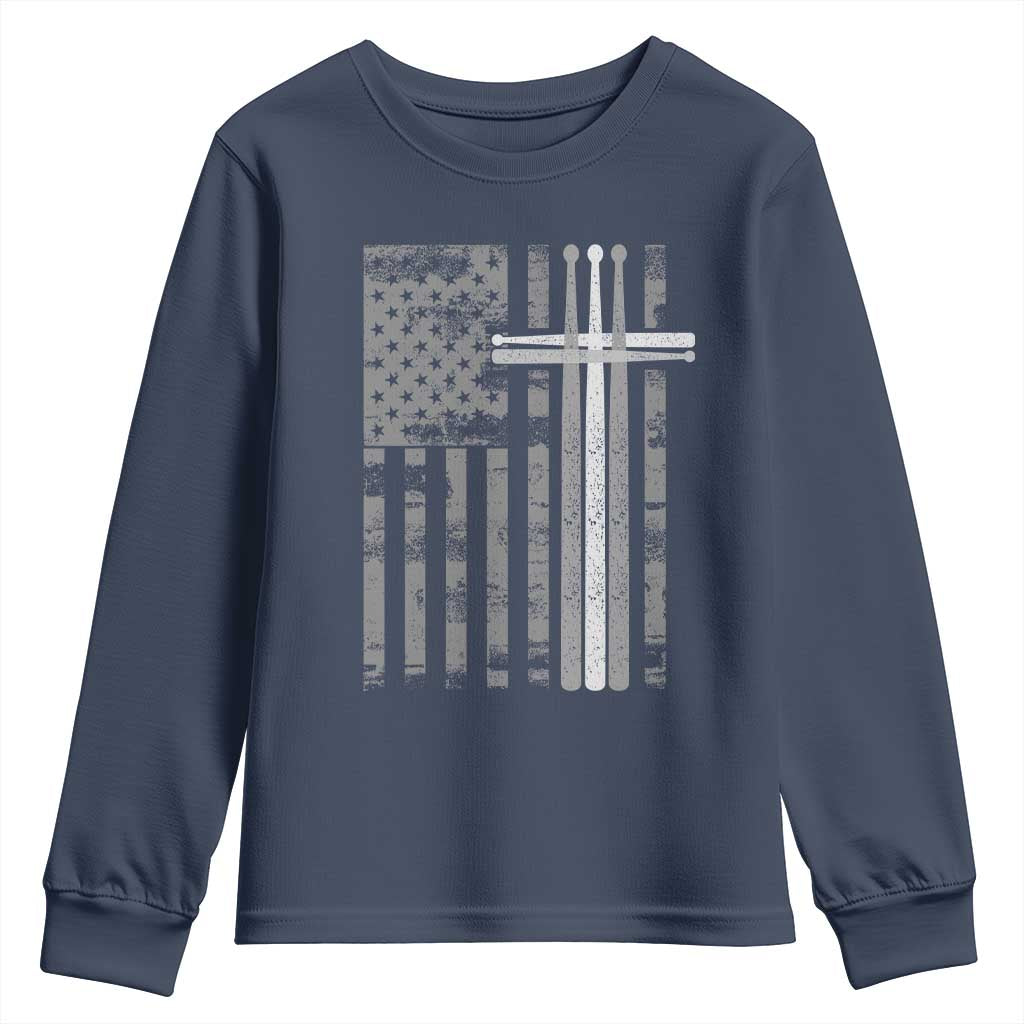 Christian Drummer Youth Sweatshirt American Flag Drumsticks Religious Faith Cross Patriotic