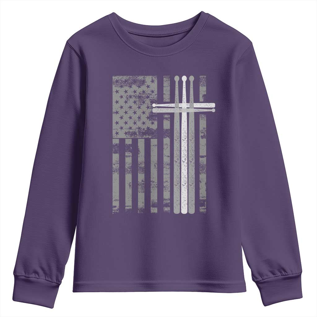Christian Drummer Youth Sweatshirt American Flag Drumsticks Religious Faith Cross Patriotic