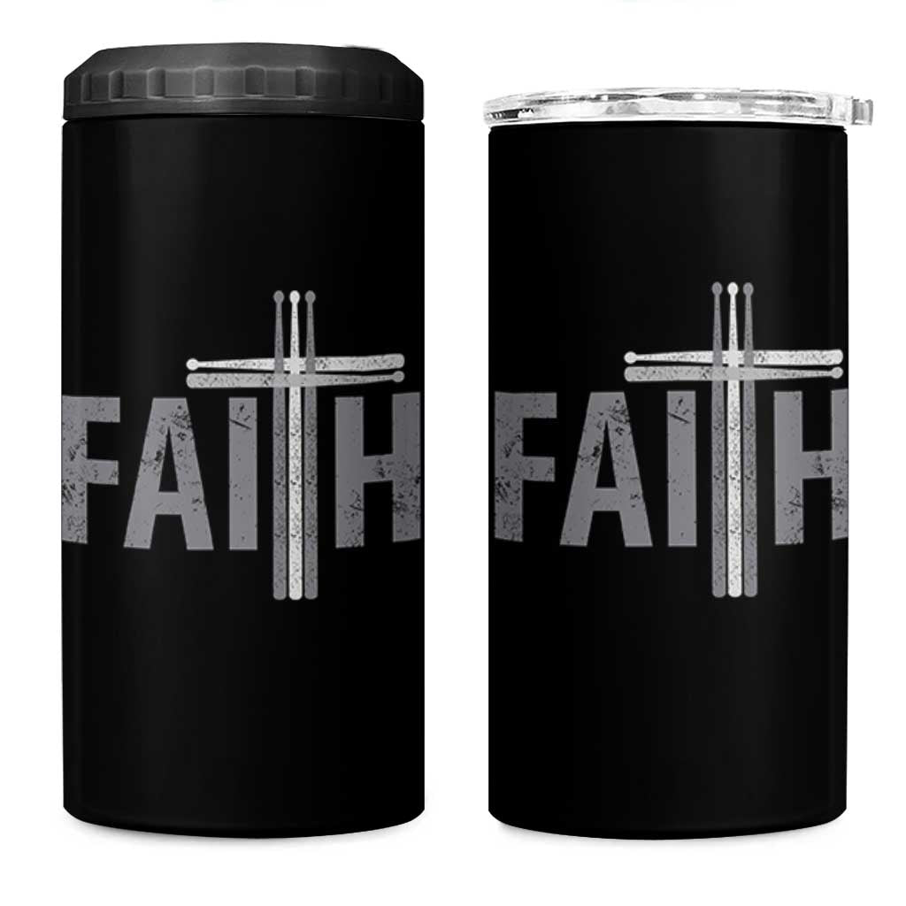 Christian Drummer 4 in 1 Can Cooler Tumbler Faith Drum Stick Cross