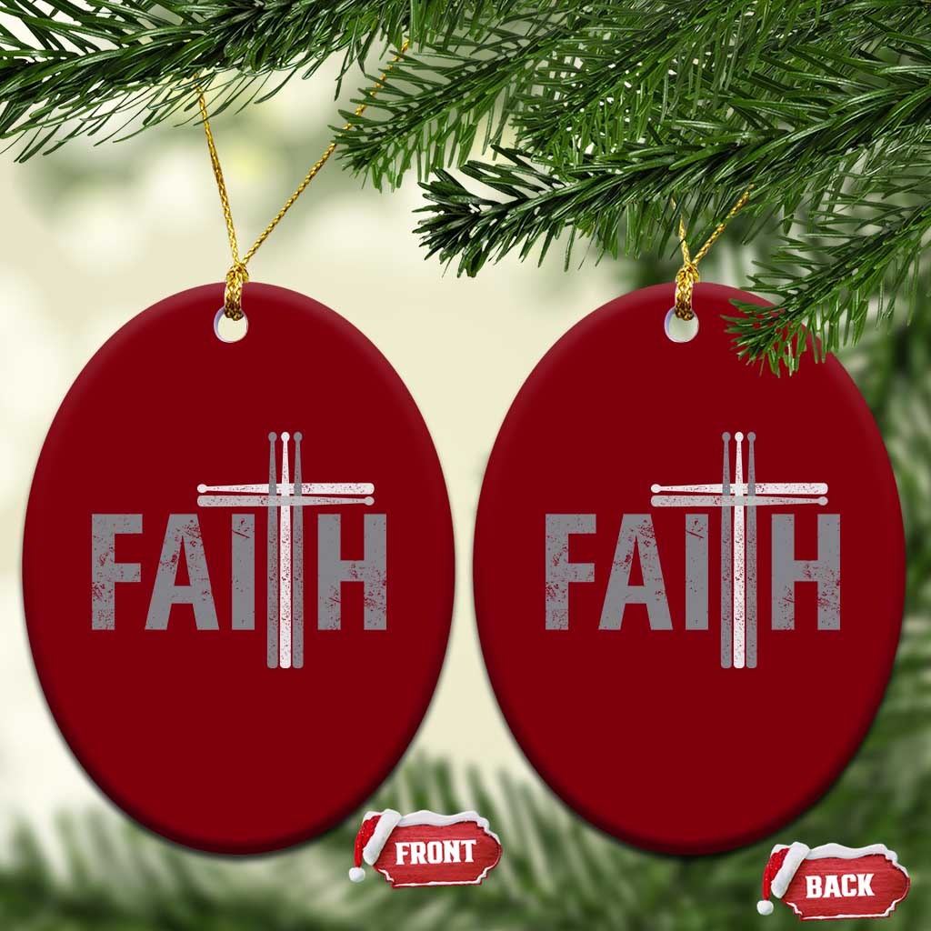Christian Drummer Ceramic Ornament Faith Drum Stick Cross