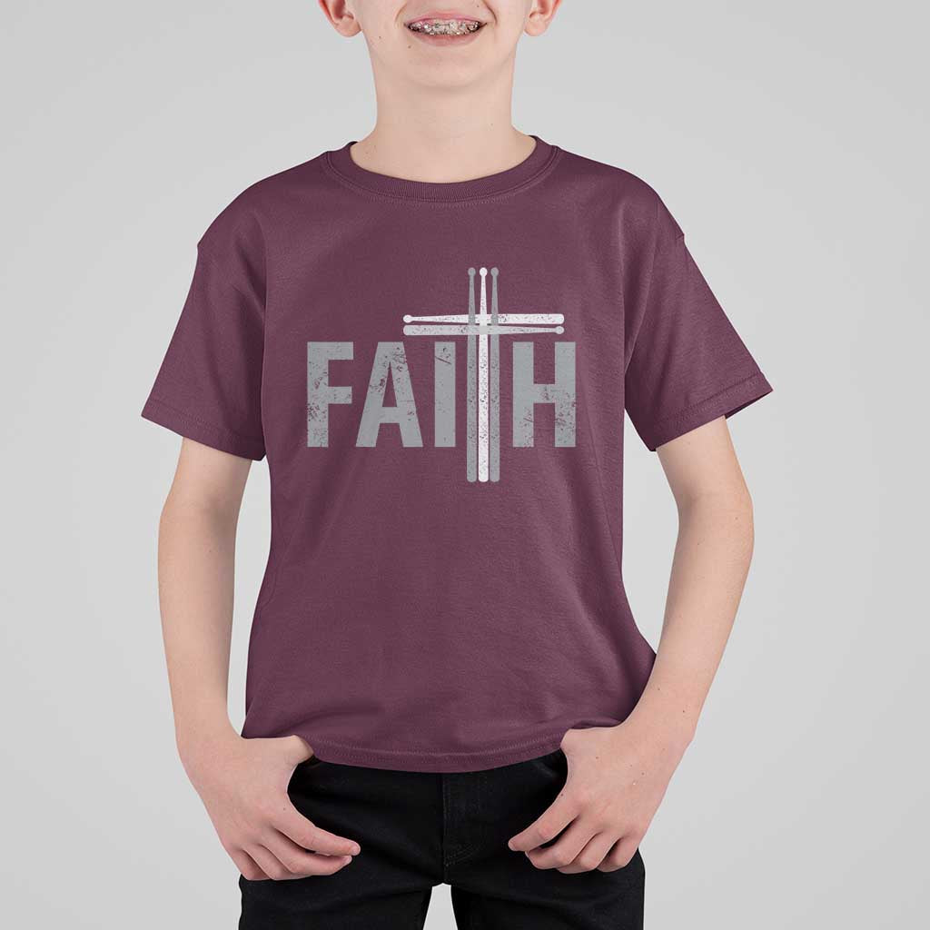 Christian Drummer T Shirt For Kid Faith Drum Stick Cross