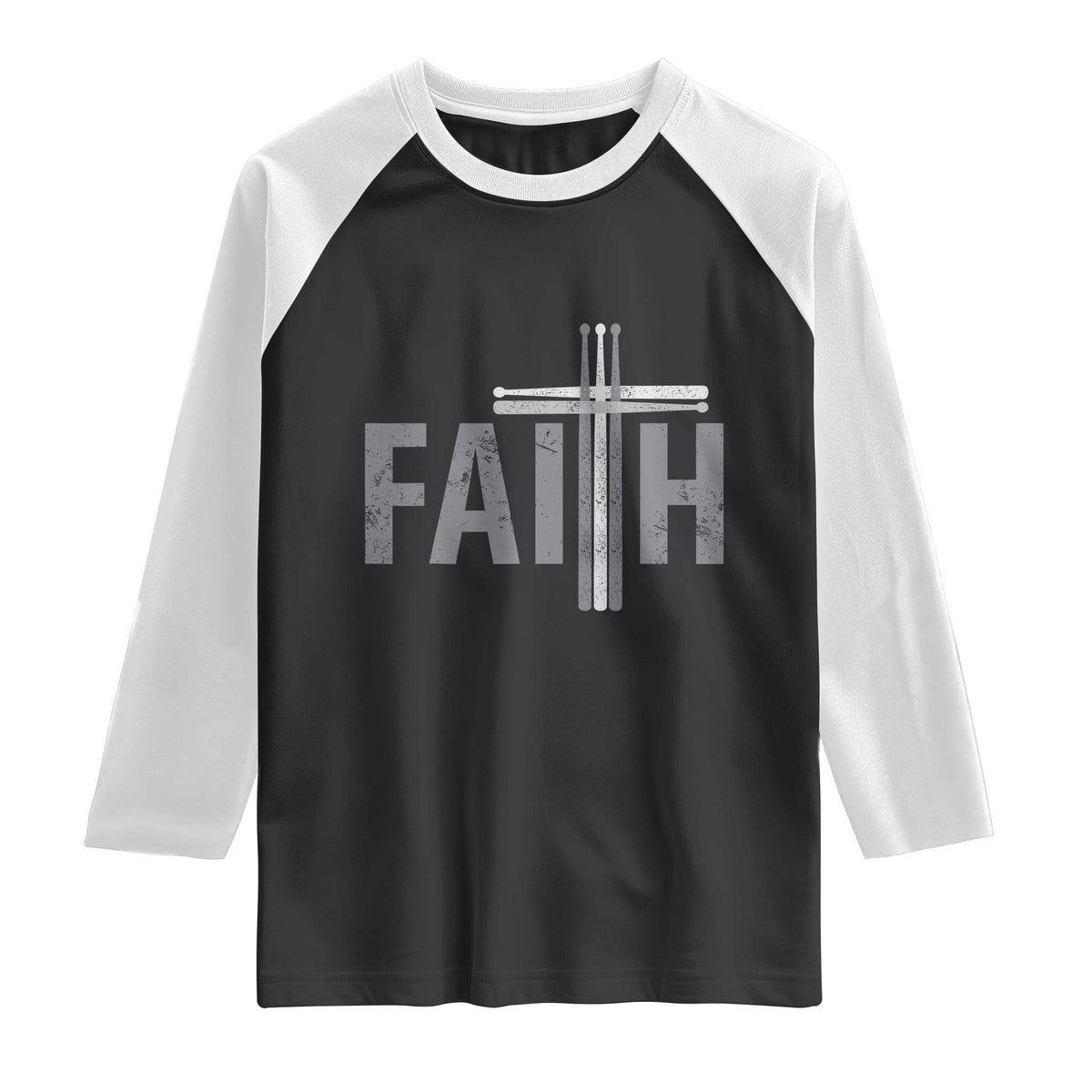 Christian Drummer Raglan Shirt Faith Drum Stick Cross