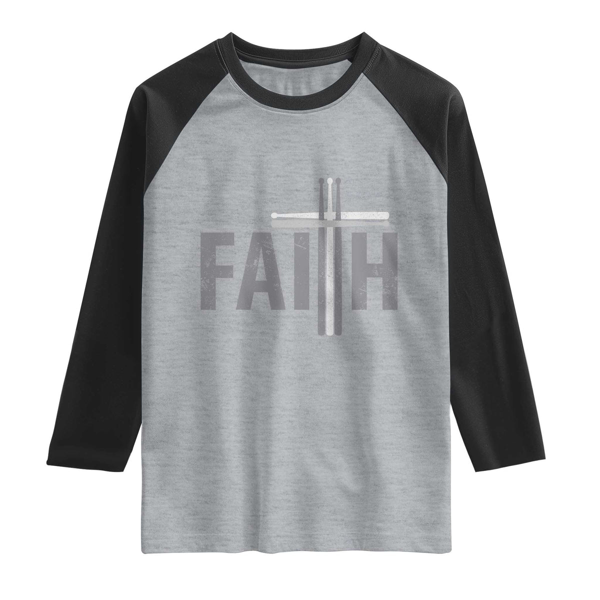 Christian Drummer Raglan Shirt Faith Drum Stick Cross