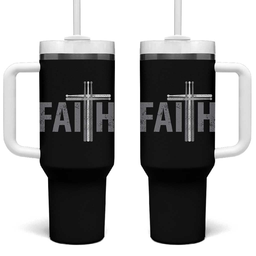 Christian Drummer Tumbler With Handle Faith Drum Stick Cross