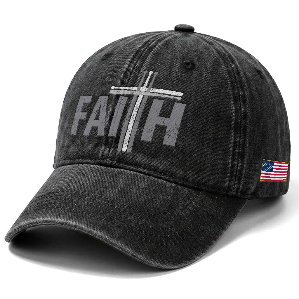 Christian Drummer Washed Cotton Baseball Cap Faith Drum Stick Cross