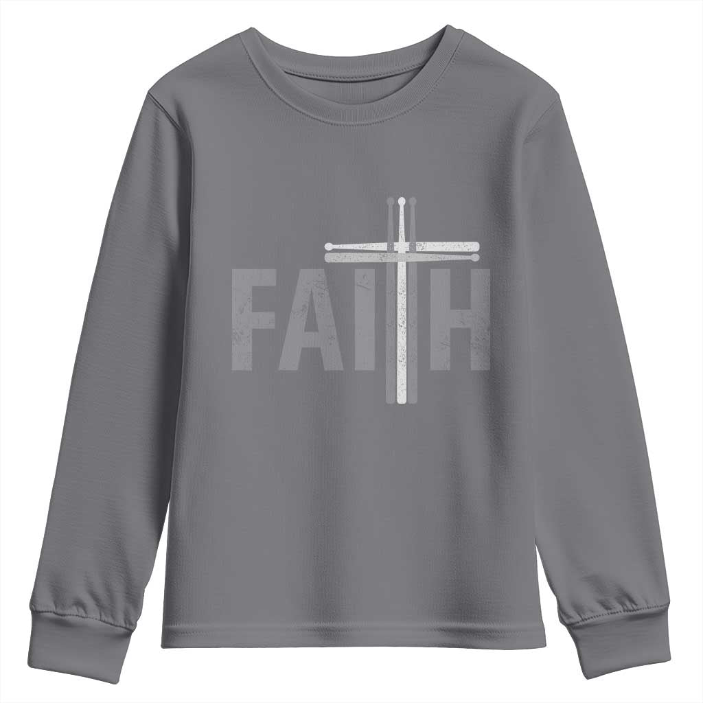 Christian Drummer Youth Sweatshirt Faith Drum Stick Cross