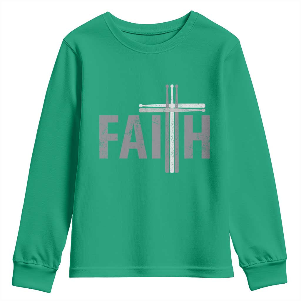 Christian Drummer Youth Sweatshirt Faith Drum Stick Cross