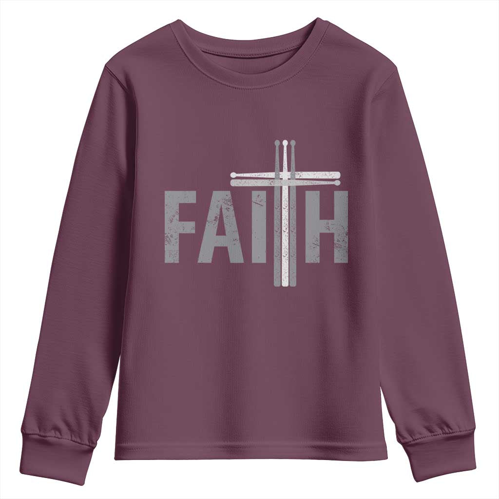 Christian Drummer Youth Sweatshirt Faith Drum Stick Cross