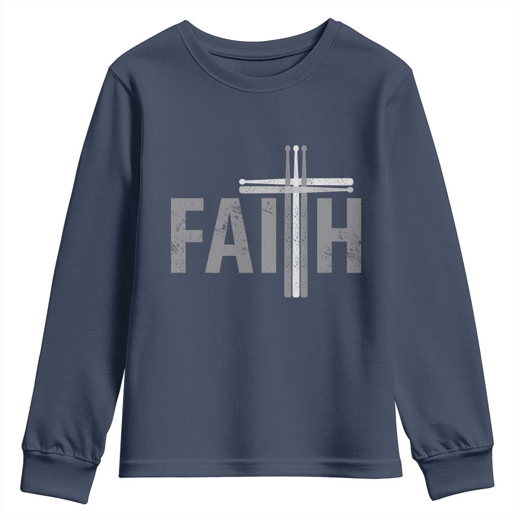 Christian Drummer Youth Sweatshirt Faith Drum Stick Cross