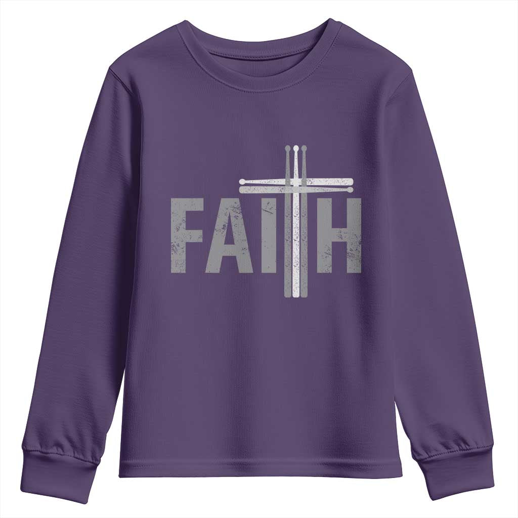 Christian Drummer Youth Sweatshirt Faith Drum Stick Cross