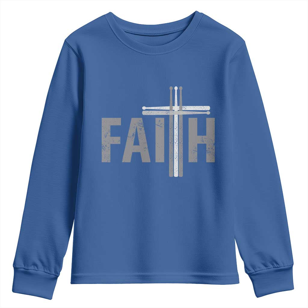 Christian Drummer Youth Sweatshirt Faith Drum Stick Cross