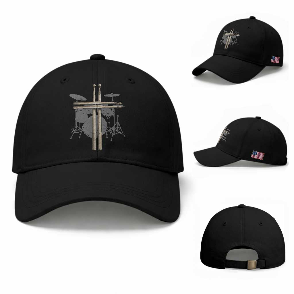 Christian Drummer Baseball Cap Drum Sticks Cross Percussionist Jesus Church