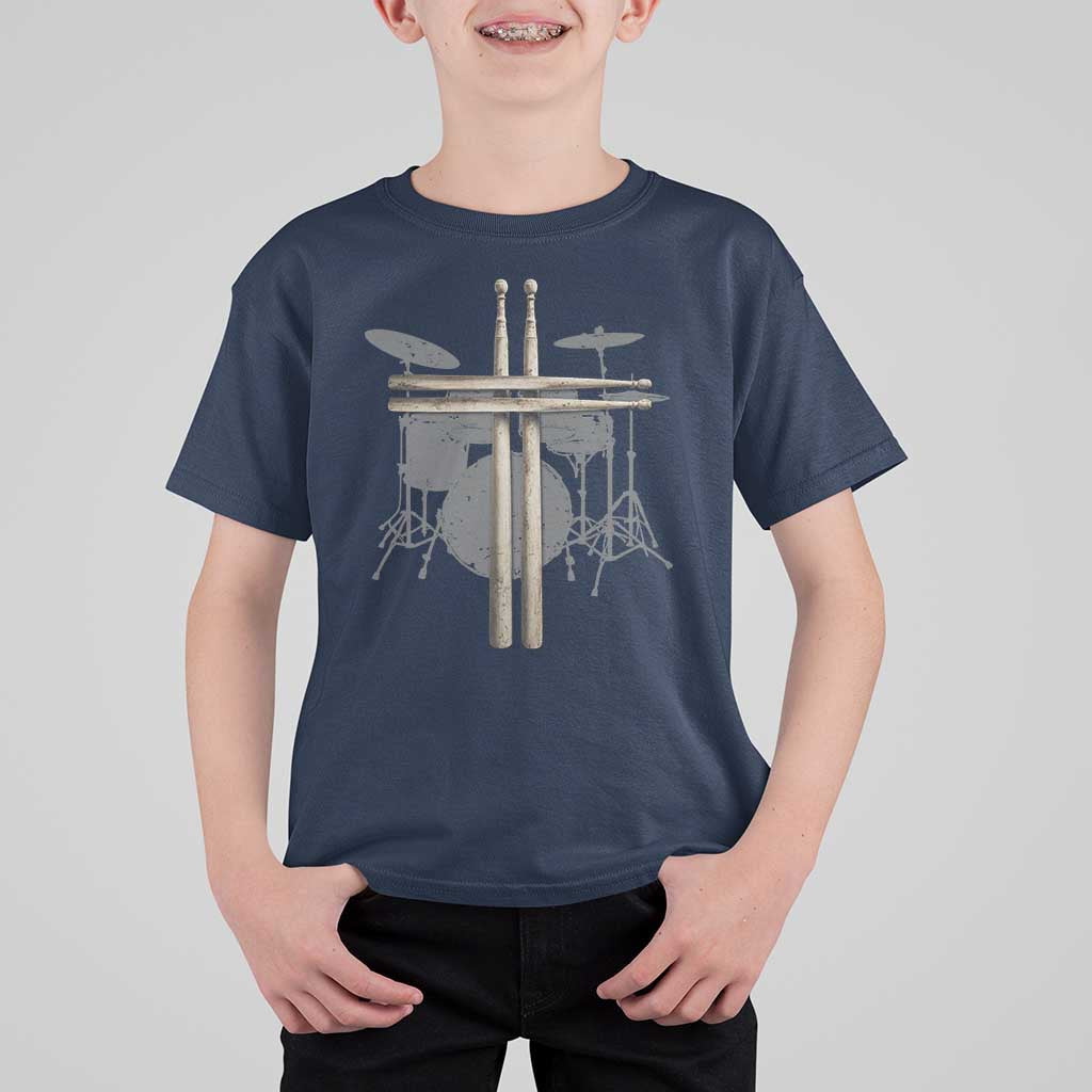 Christian Drummer T Shirt For Kid Drum Sticks Cross Percussionist Jesus Church