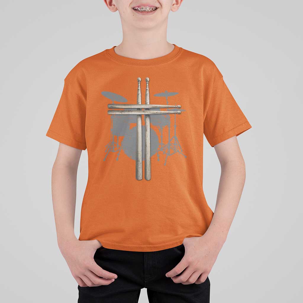Christian Drummer T Shirt For Kid Drum Sticks Cross Percussionist Jesus Church