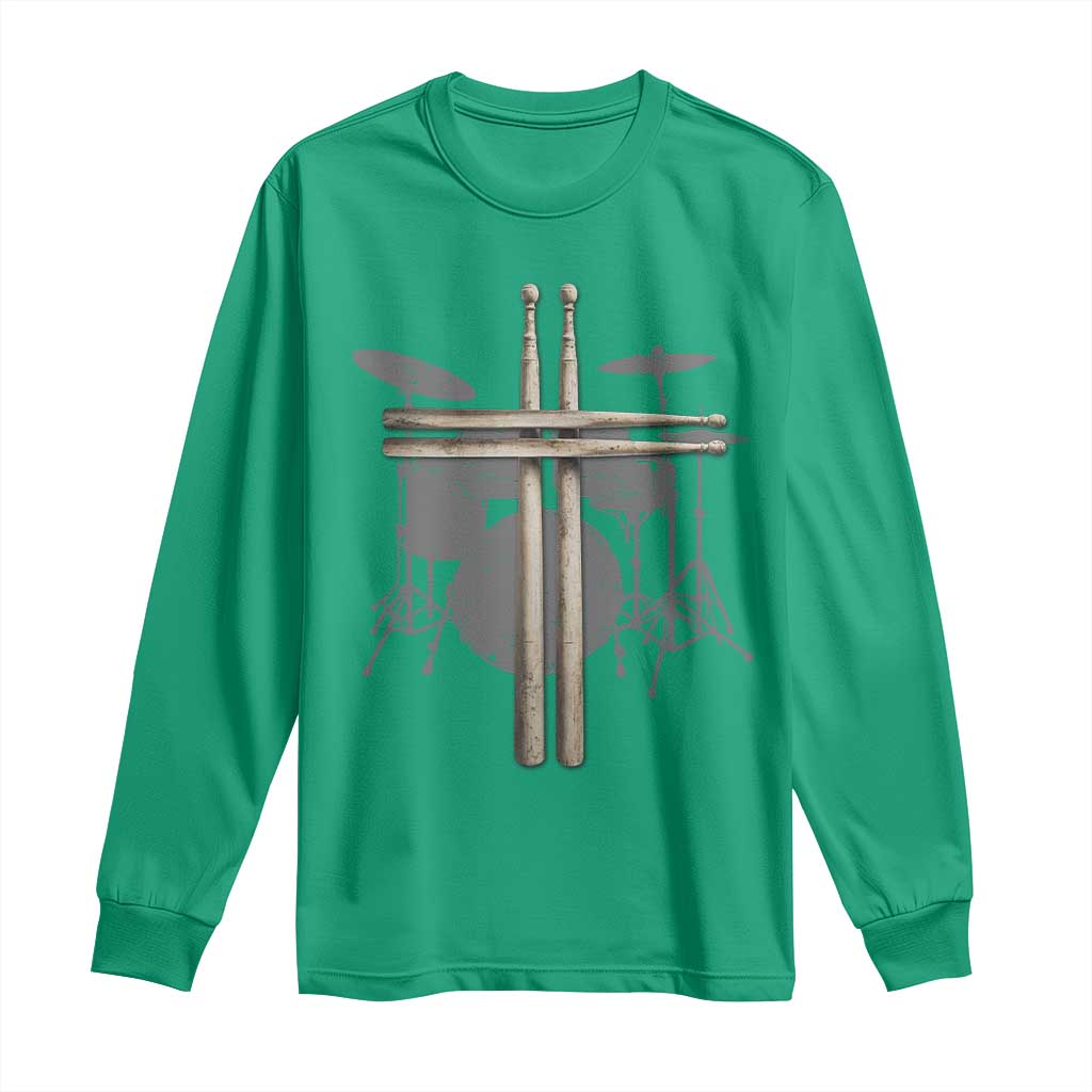 Christian Drummer Long Sleeve Shirt Drum Sticks Cross Percussionist Jesus Church