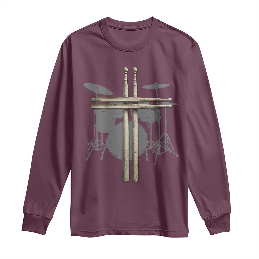 Christian Drummer Long Sleeve Shirt Drum Sticks Cross Percussionist Jesus Church