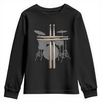 Christian Drummer Youth Sweatshirt Drum Sticks Cross Percussionist Jesus Church