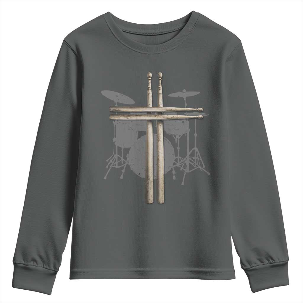 Christian Drummer Youth Sweatshirt Drum Sticks Cross Percussionist Jesus Church