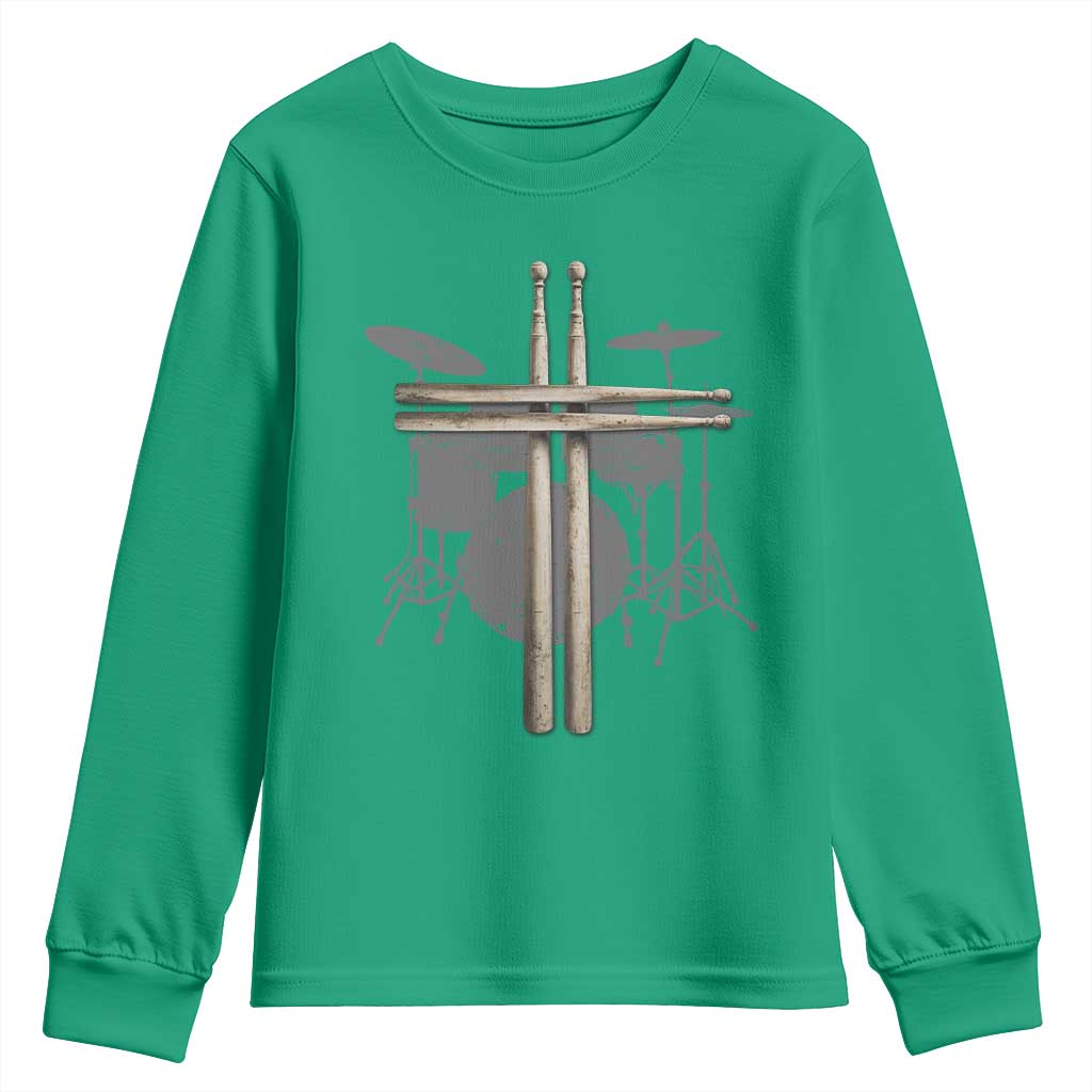 Christian Drummer Youth Sweatshirt Drum Sticks Cross Percussionist Jesus Church