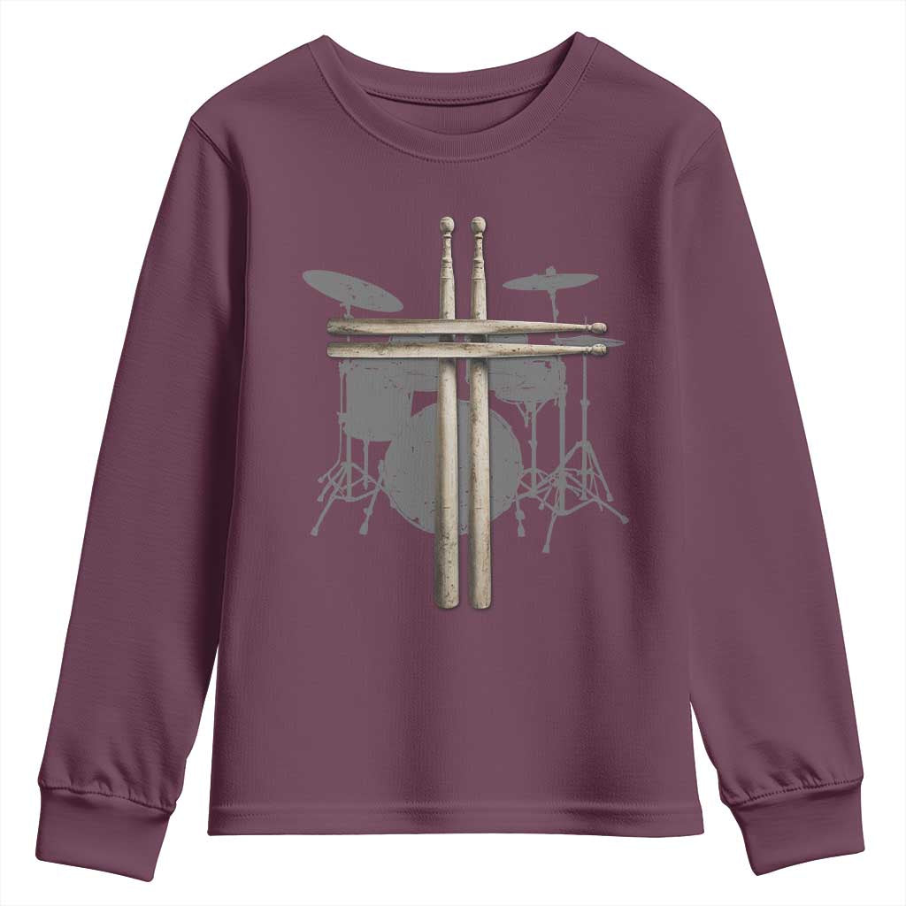 Christian Drummer Youth Sweatshirt Drum Sticks Cross Percussionist Jesus Church