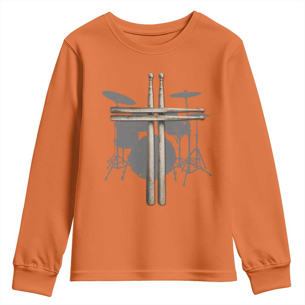 Christian Drummer Youth Sweatshirt Drum Sticks Cross Percussionist Jesus Church