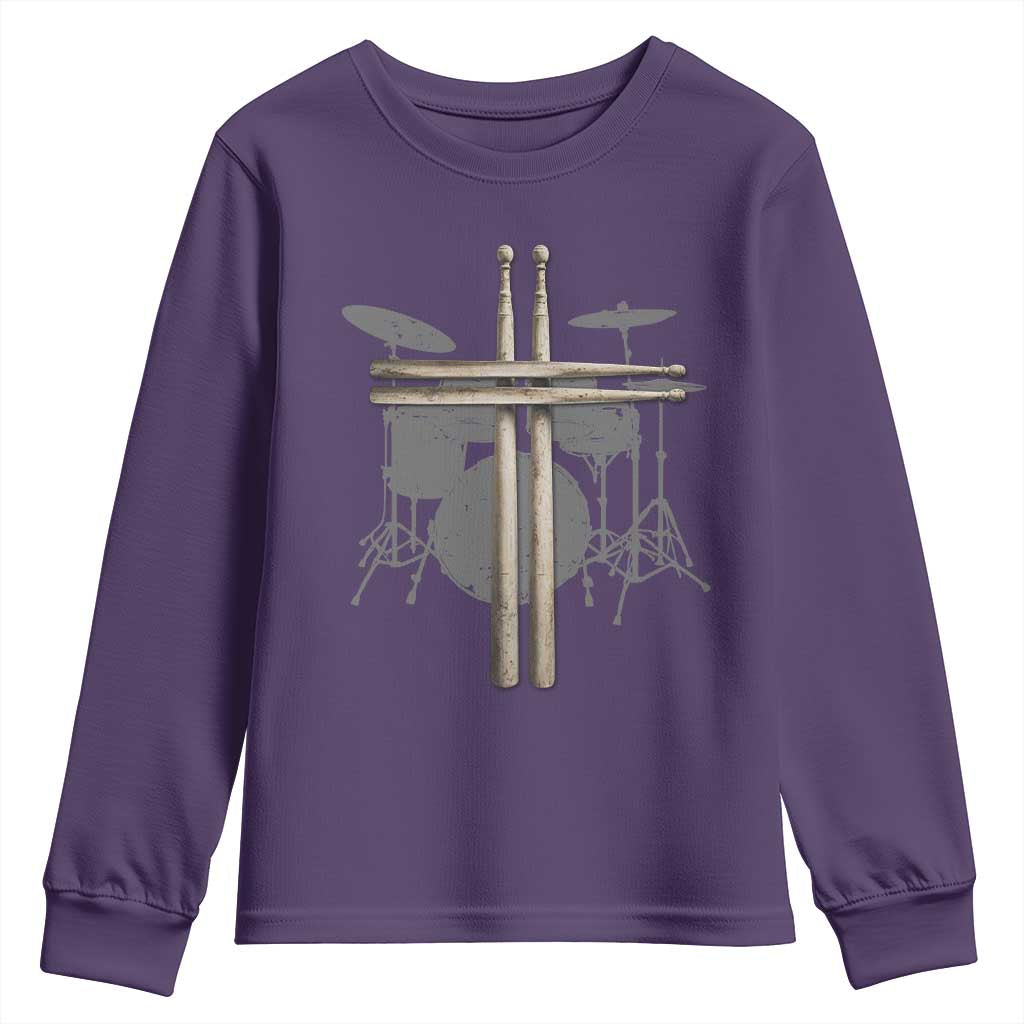 Christian Drummer Youth Sweatshirt Drum Sticks Cross Percussionist Jesus Church
