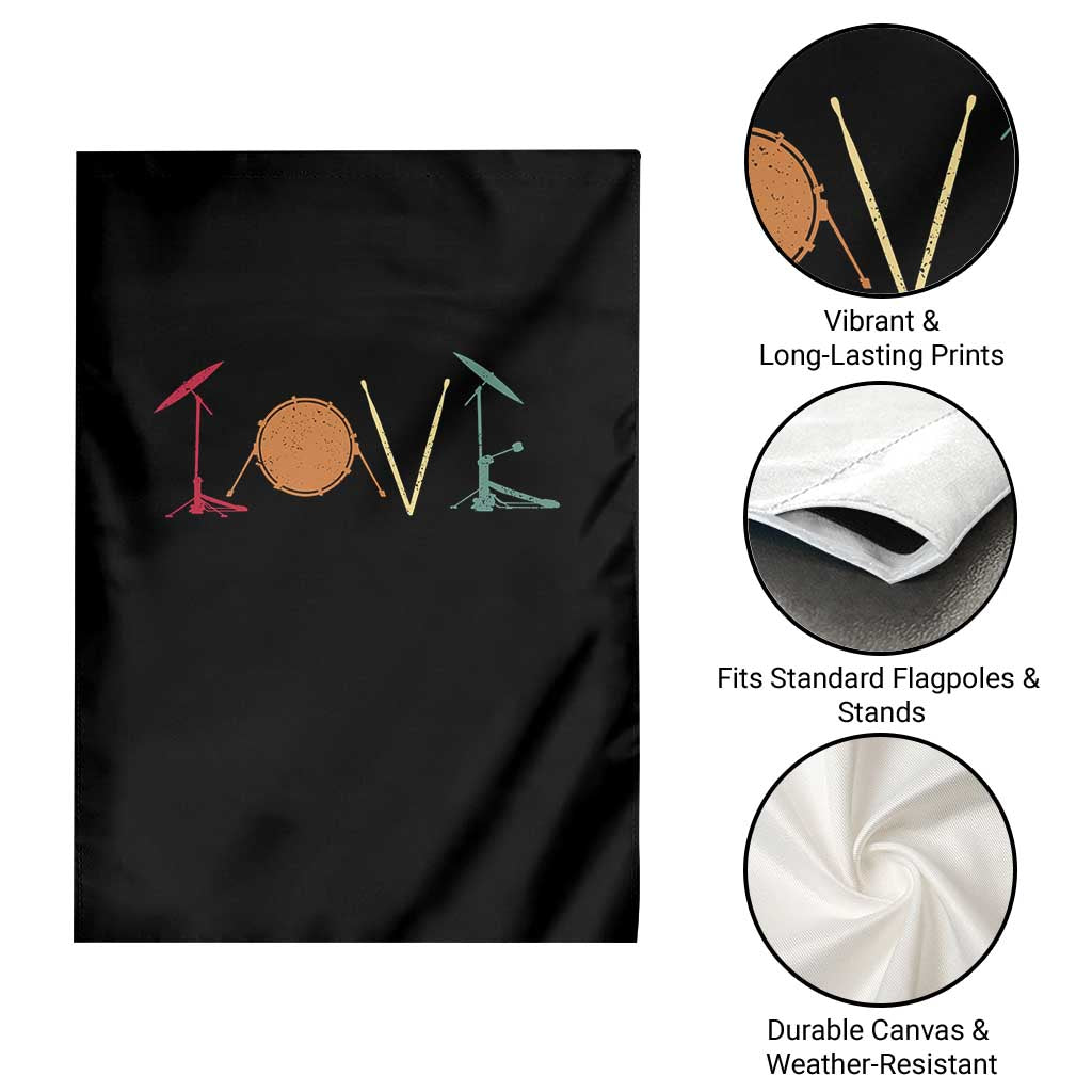 Retro Drummer Garden Flag Drum Love Drums Drumline