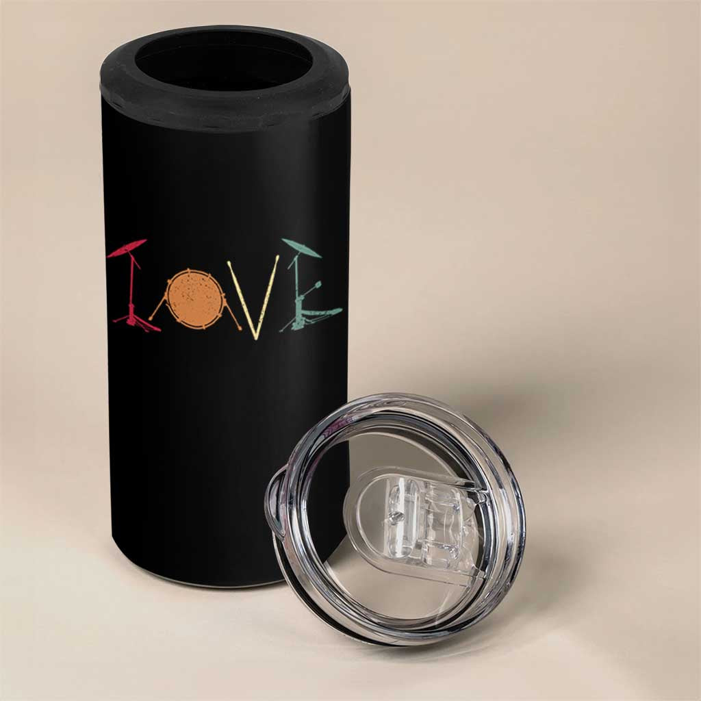 Retro Drummer 4 in 1 Can Cooler Tumbler Drum Love Drums Drumline