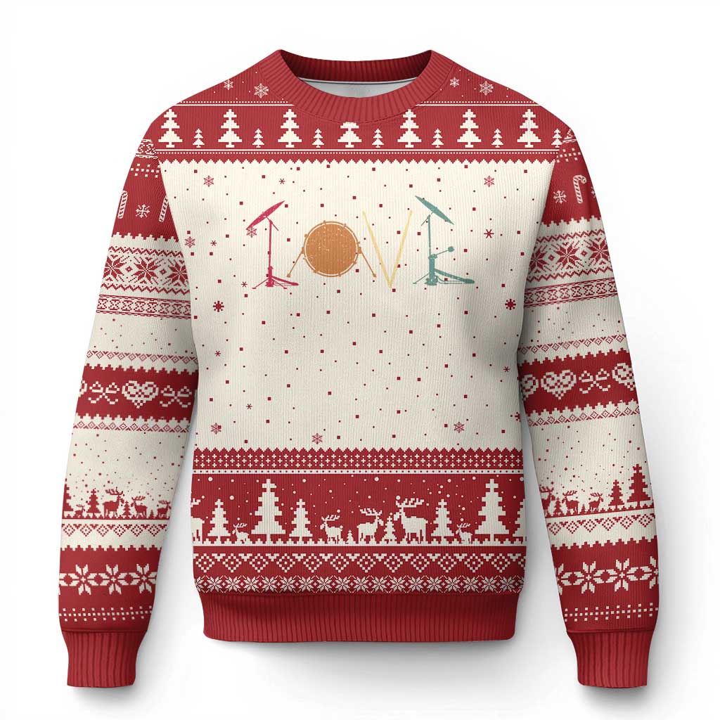 Retro Drummer Ugly Christmas Sweater Drum Love Drums Drumline