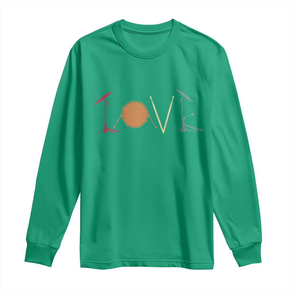 Retro Drummer Long Sleeve Shirt Drum Love Drums Drumline
