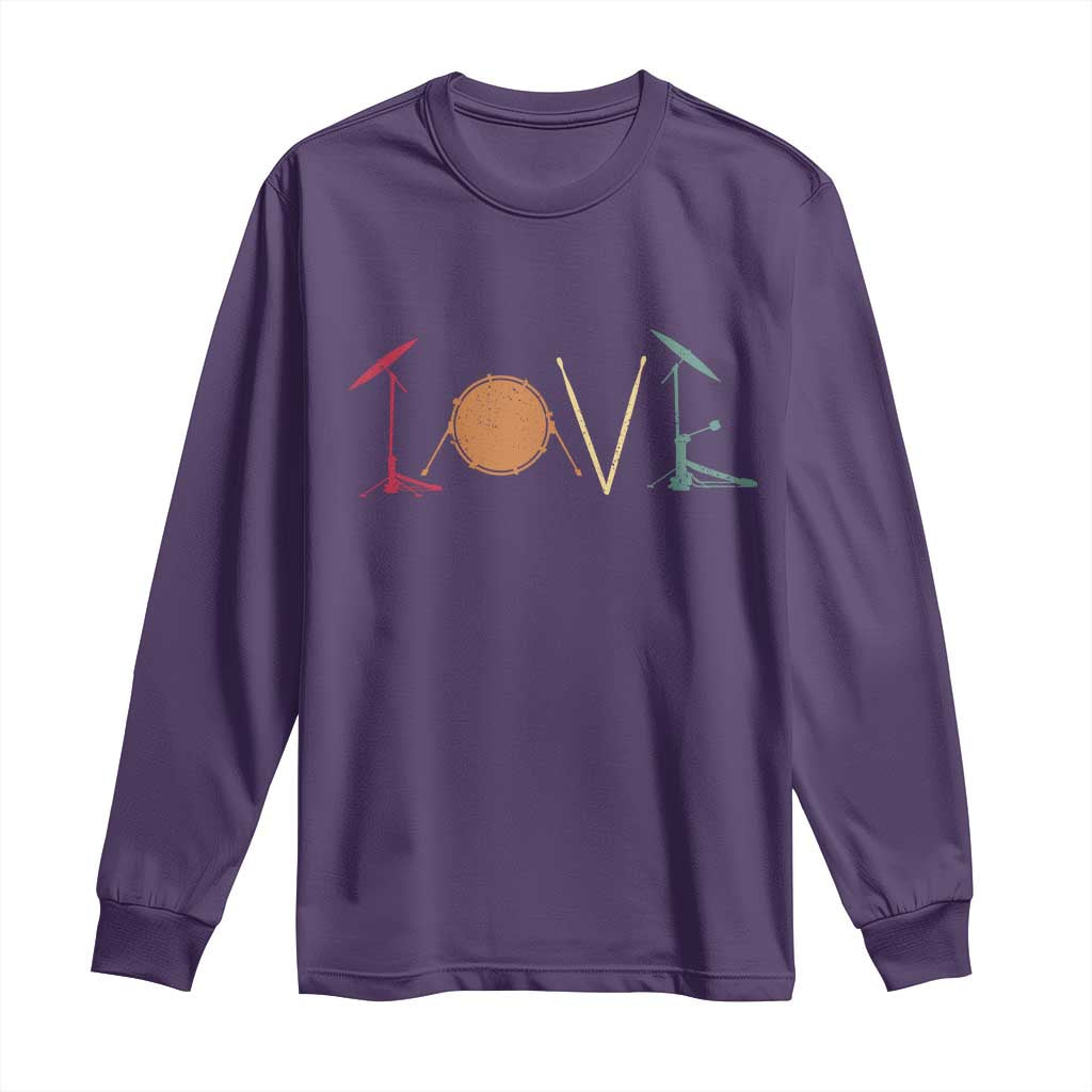 Retro Drummer Long Sleeve Shirt Drum Love Drums Drumline