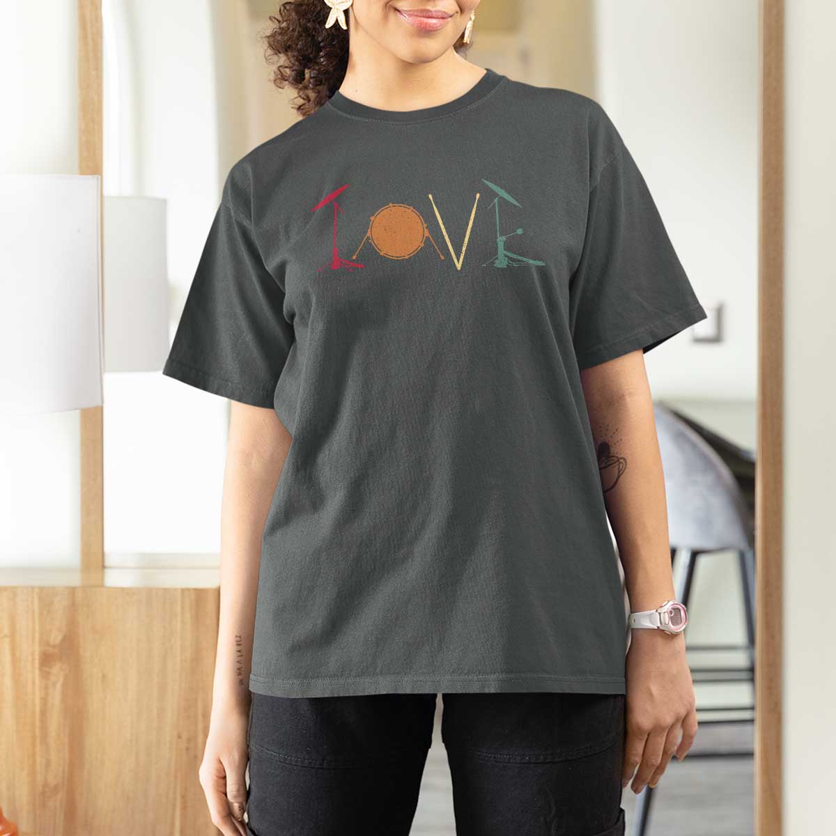 Retro Drummer T Shirt For Women Drum Love Drums Drumline