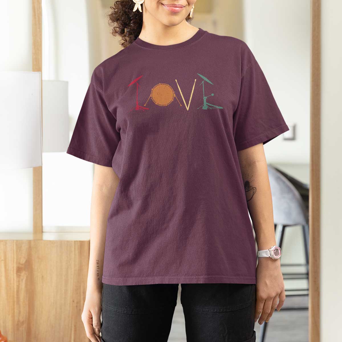 Retro Drummer T Shirt For Women Drum Love Drums Drumline