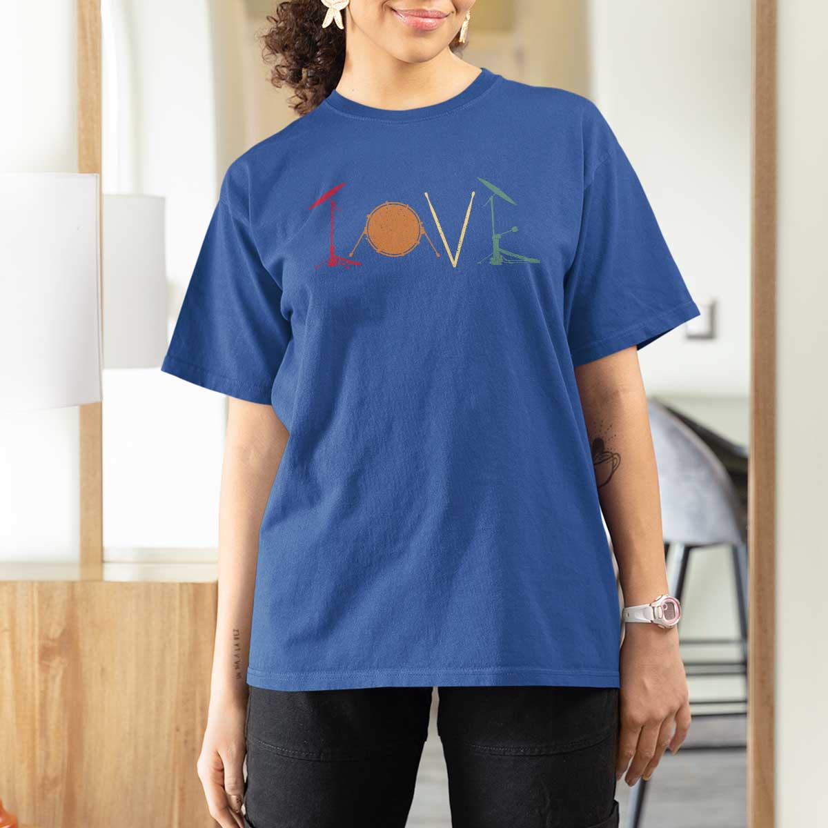 Retro Drummer T Shirt For Women Drum Love Drums Drumline