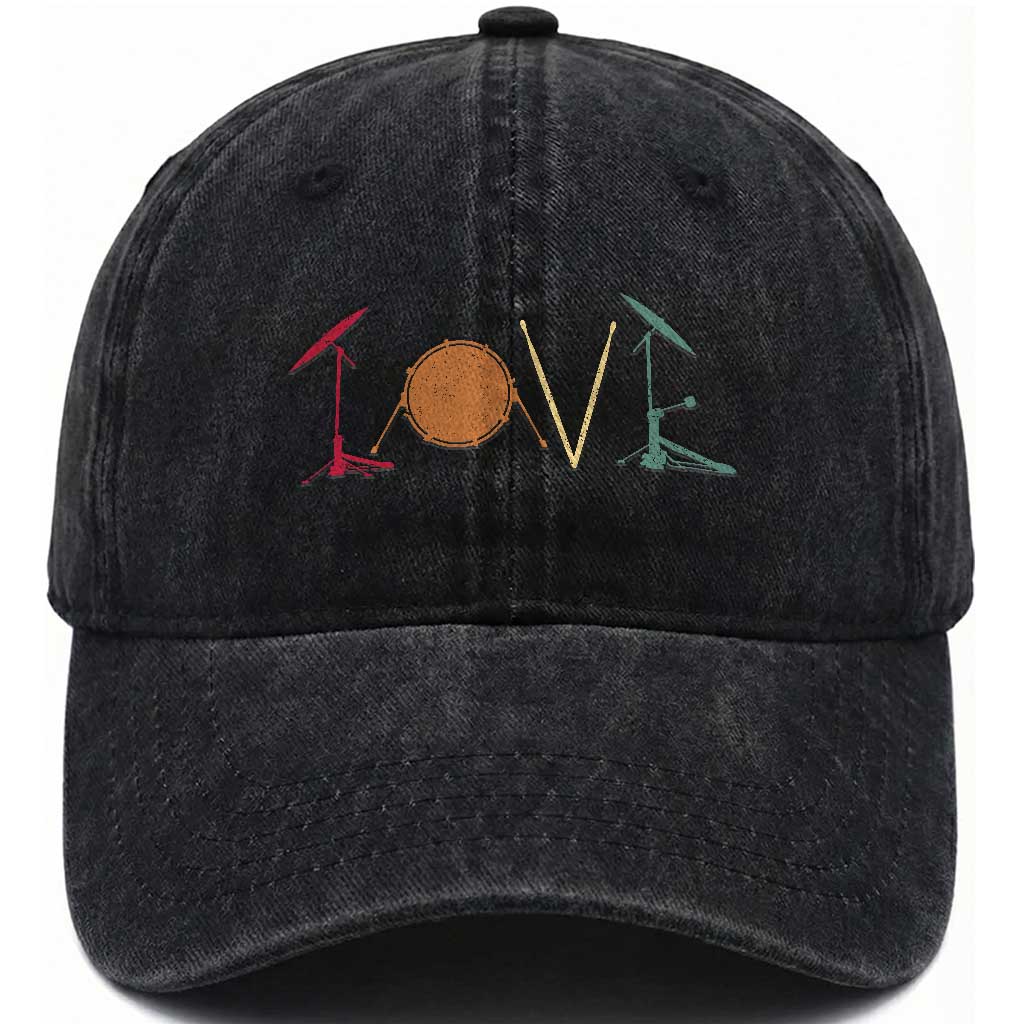 Retro Drummer Washed Cotton Baseball Cap Drum Love Drums Drumline