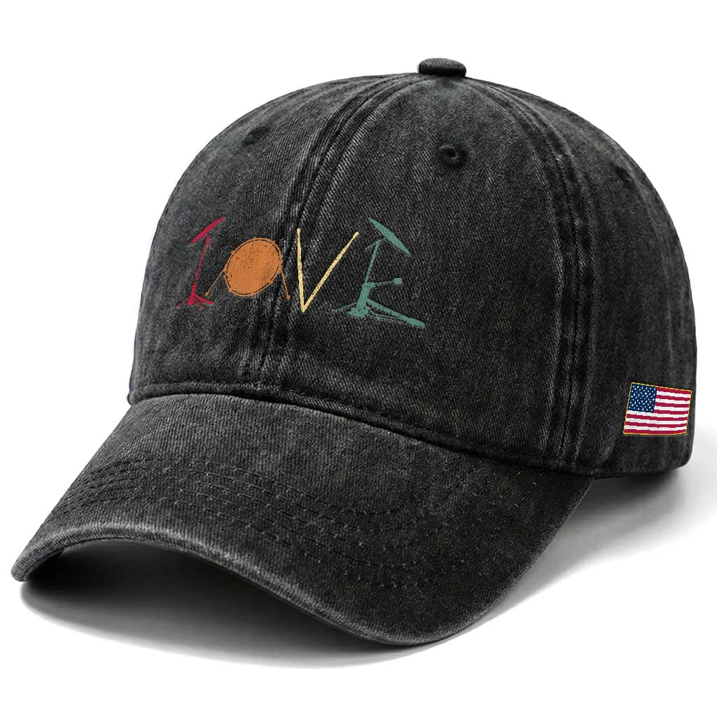 Retro Drummer Washed Cotton Baseball Cap Drum Love Drums Drumline