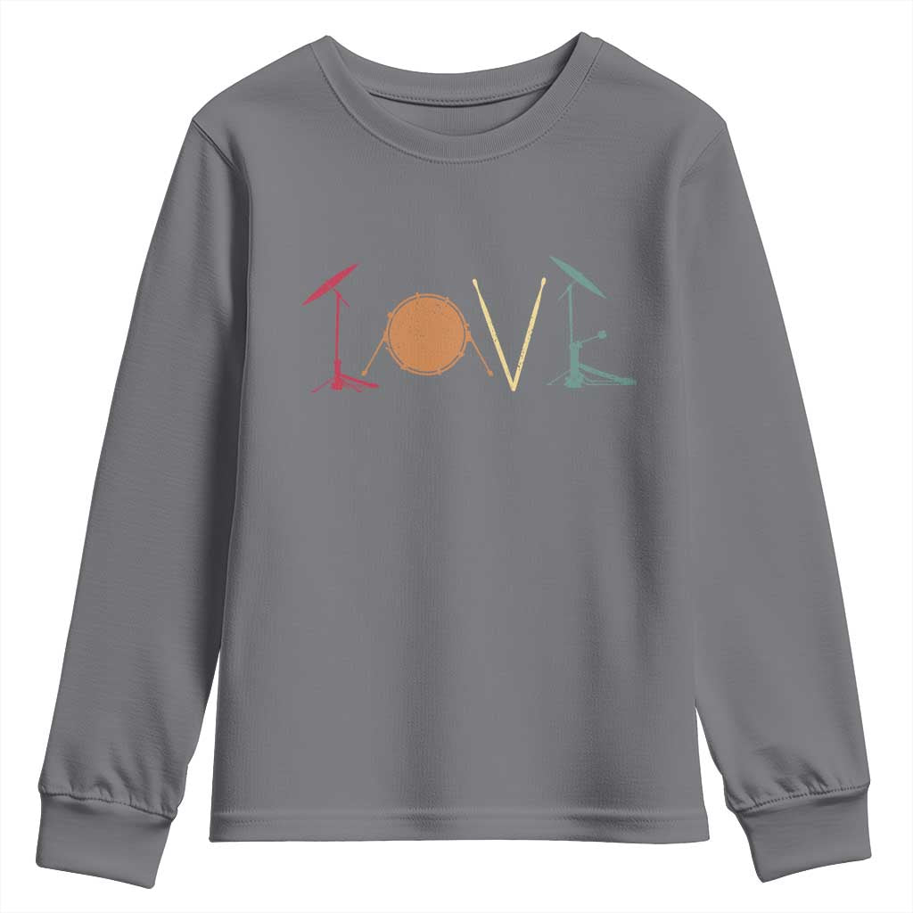 Retro Drummer Youth Sweatshirt Drum Love Drums Drumline