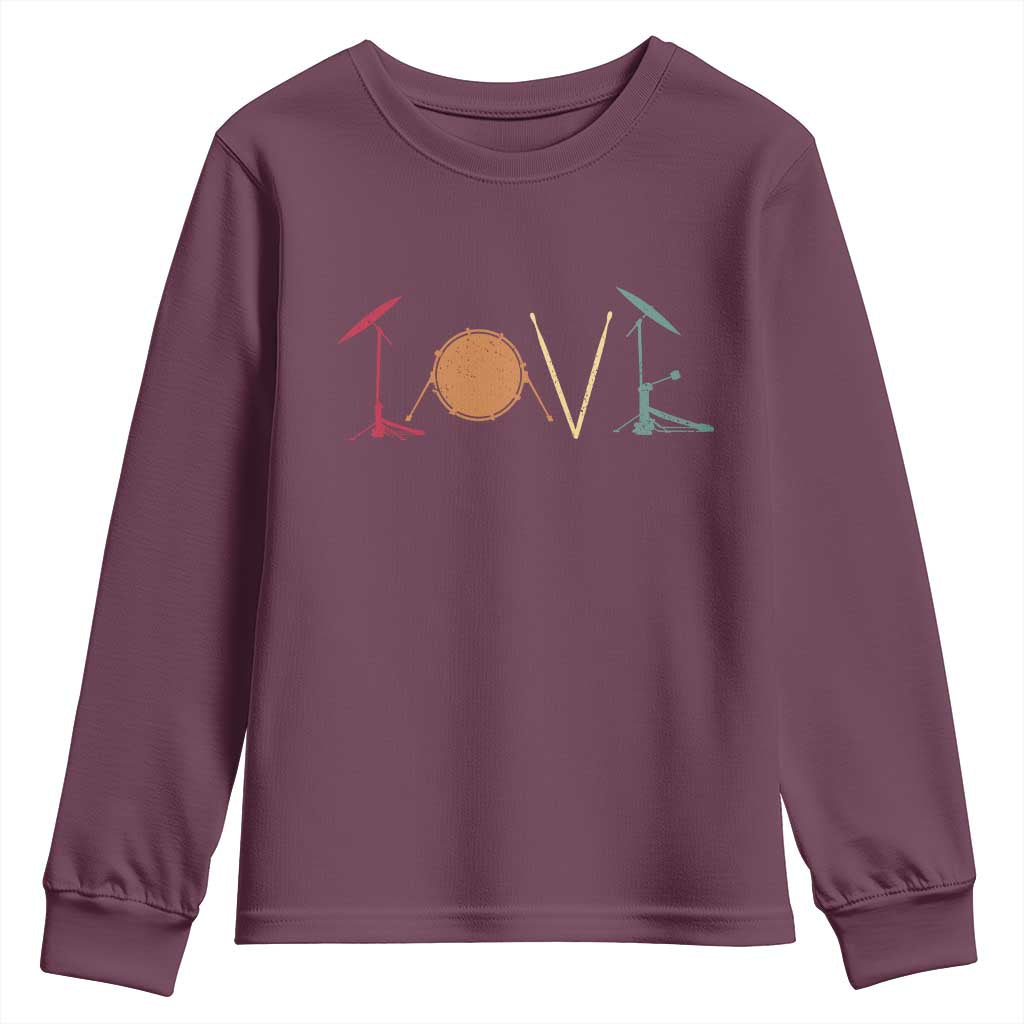 Retro Drummer Youth Sweatshirt Drum Love Drums Drumline