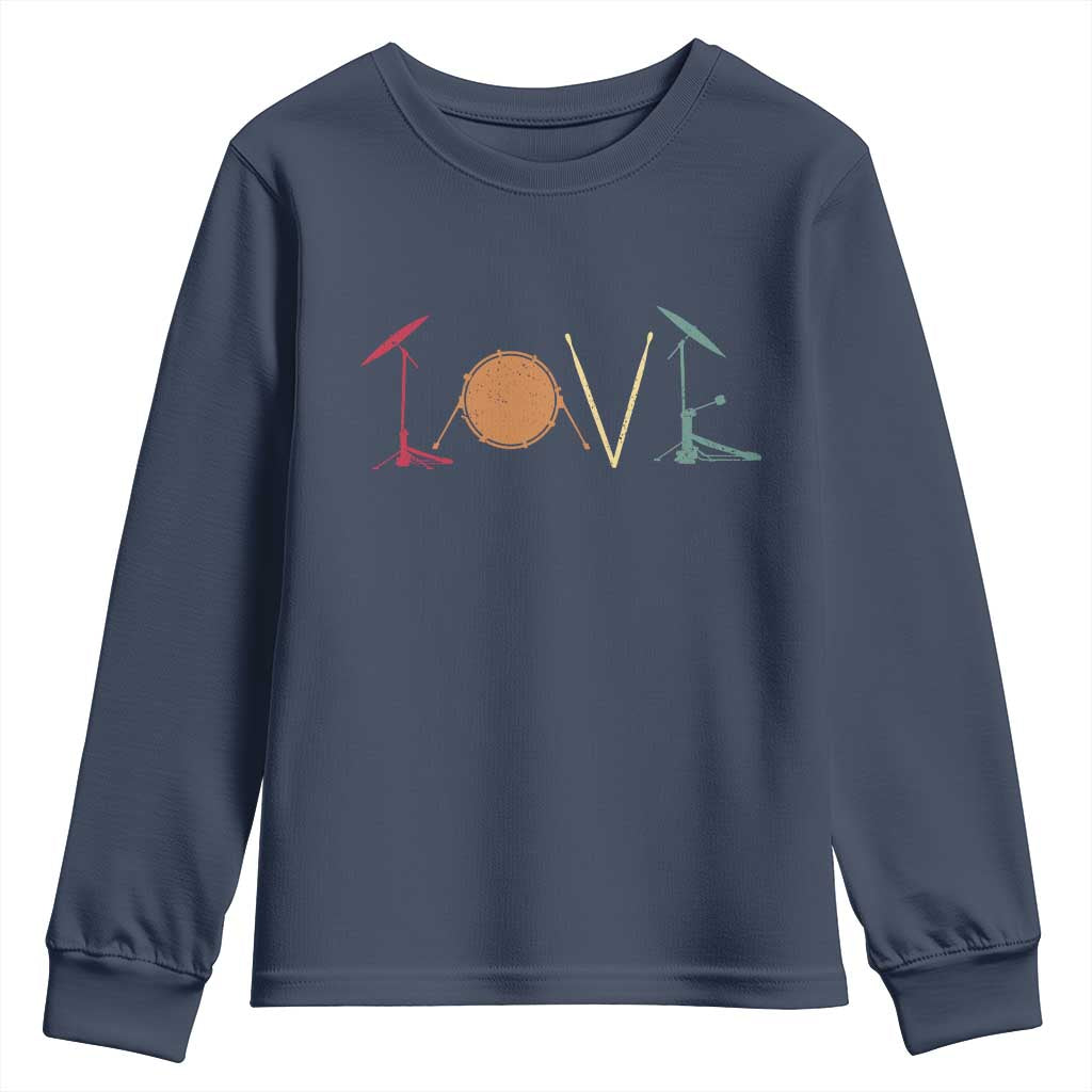 Retro Drummer Youth Sweatshirt Drum Love Drums Drumline