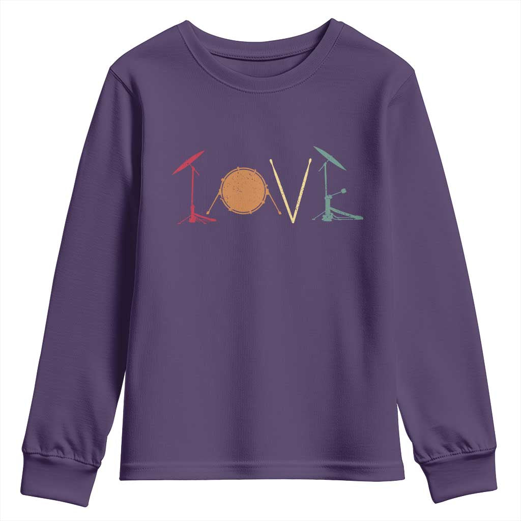 Retro Drummer Youth Sweatshirt Drum Love Drums Drumline