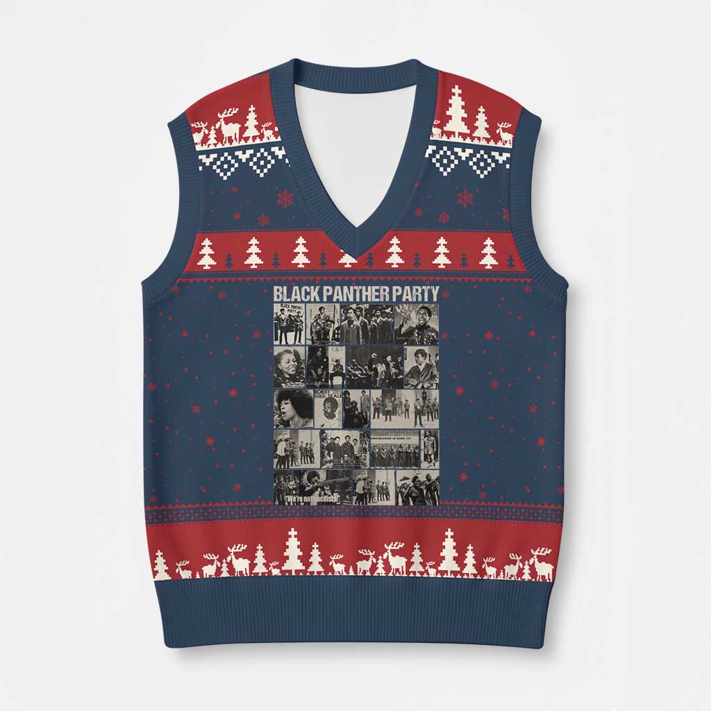 Vintage Black Panther Party V-Neck Knit Sweater Vest Huey P. Newton Bobby Seale Black History Month Juneteenth - Wonder Print Shop