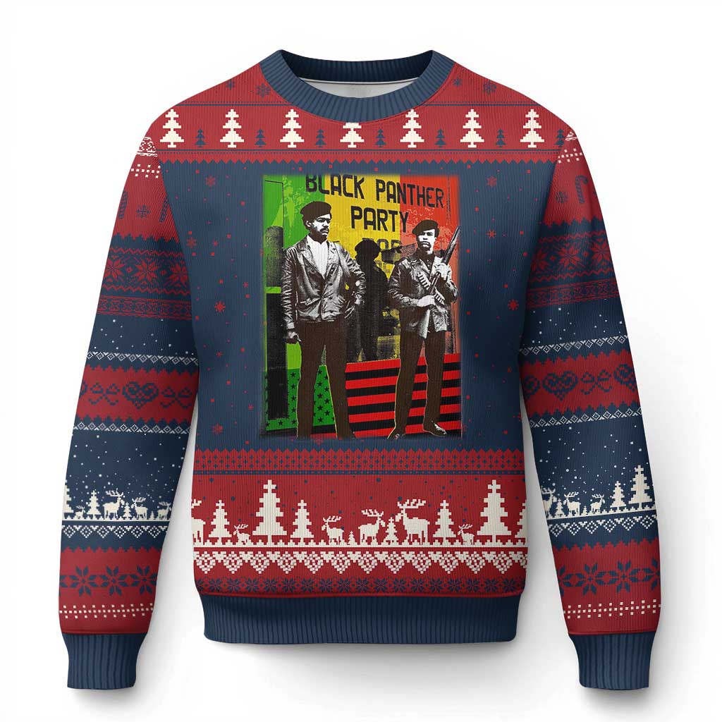 Vintage Black Panther Party Ugly Christmas Sweater Black History Self Defense Huey Newton Bobby Seale - Wonder Print Shop