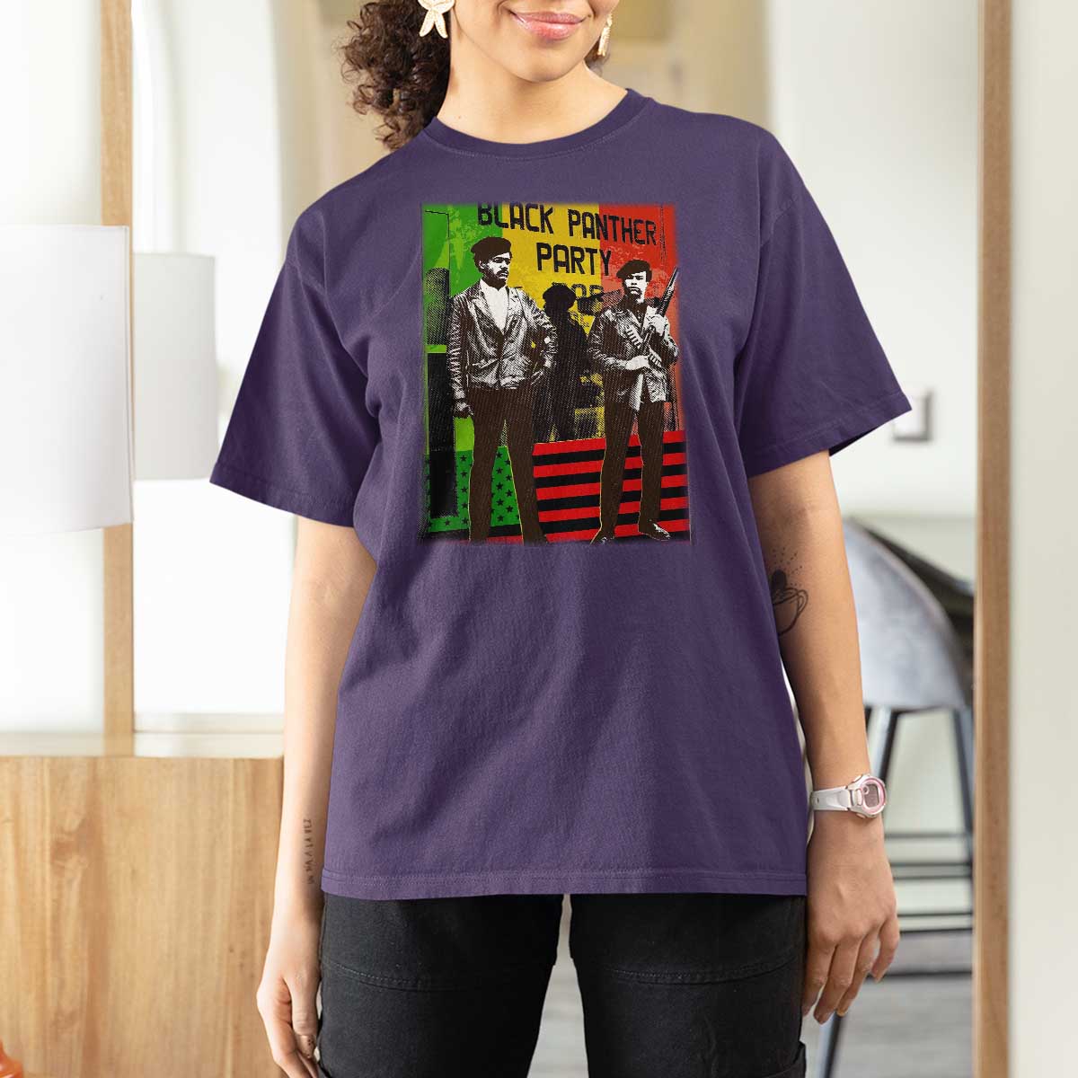 Vintage Black Panther Party T Shirt For Women Black History Self Defense Huey Newton Bobby Seale