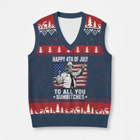 Happy 4th Of July To All You Sumbitches V-Neck Knit Sweater Vest Funny Independence Day Meme American Flag
