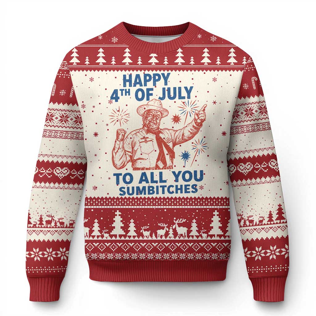 Happy 4th Of July To All You Sumbitches Ugly Christmas Sweater Funny Independence Day Meme