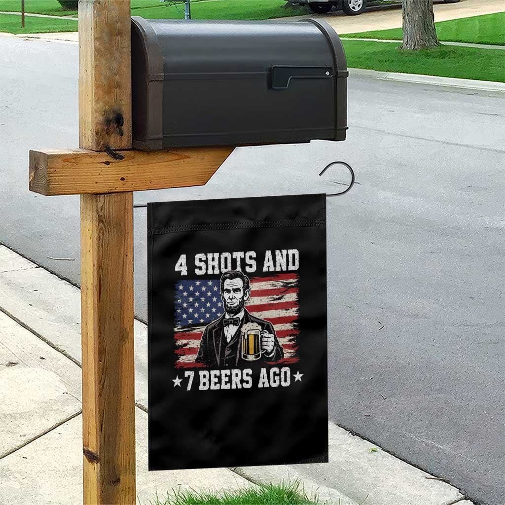 Funny 4th of July Abraham Lincoln Drinking Beer Garden Flag 4 Shots and 7 Beers Ago Patriotic Independence Day Meme