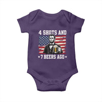 Funny 4th of July Abraham Lincoln Drinking Beer Baby Onesie 4 Shots and 7 Beers Ago Patriotic Independence Day Meme
