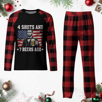 Funny 4th of July Abraham Lincoln Drinking Beer Plaid Pajama Set 4 Shots and 7 Beers Ago Patriotic Independence Day Meme