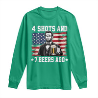 Funny 4th of July Abraham Lincoln Drinking Beer Long Sleeve Shirt 4 Shots and 7 Beers Ago Patriotic Independence Day Meme